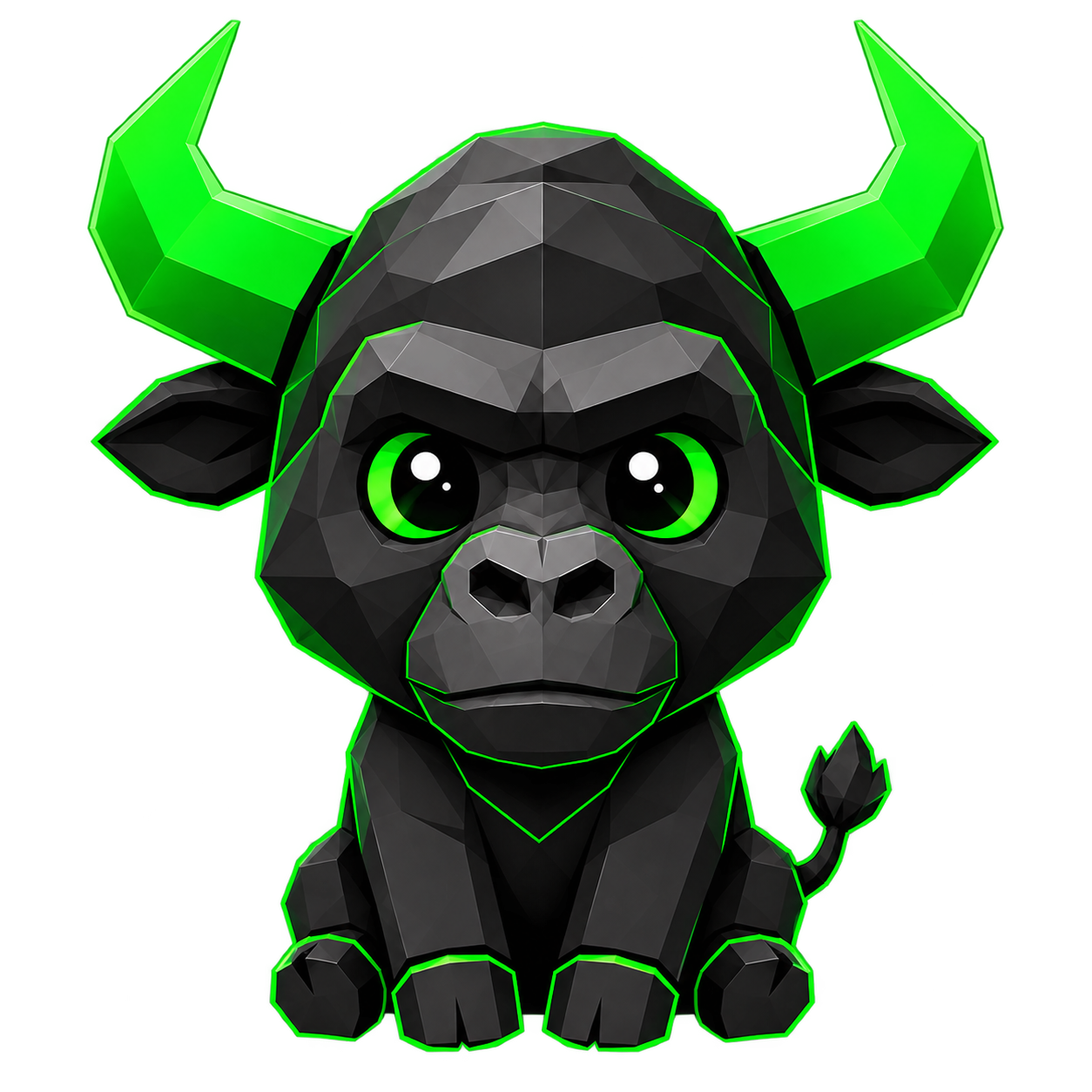 $BULLAYO — low-poly 3D bull mascot with glowing neon green horns